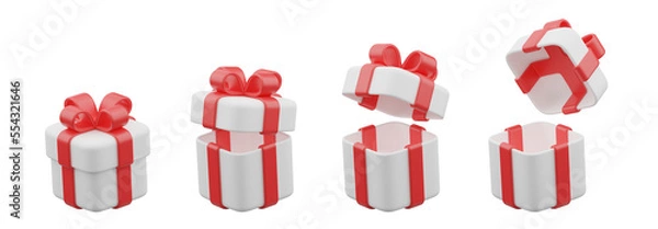 Obraz 3d white present box with red ribbon on transparent background	
