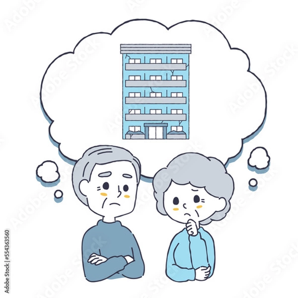 Fototapeta 老朽化した住居のことを考える高齢男女