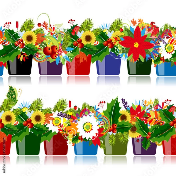 Fototapeta Seamless pattern with floral pots for your design