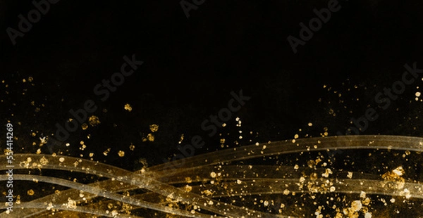 Obraz 波のようなラインが美しい 黒とゴールドの和風背景イラスト