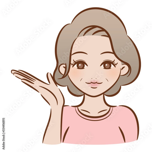 Obraz ブラッシュペンで描かれたイラスト / ご案内をするシニアの女性