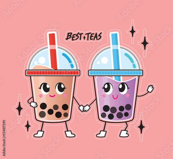 Fototapeta bubble teas cute  Cartoon sticker 