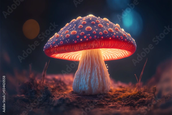 Fototapeta Mystical glowing red mushroom made with Generative AI	