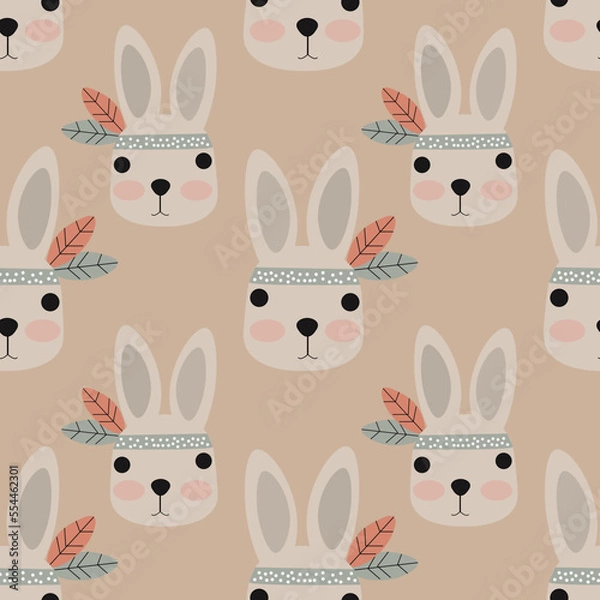 Fototapeta Cute Rabbit  vector ilustration seamless patern.Great for textile,fabric,wrapping paper,and any print.Vintages style.