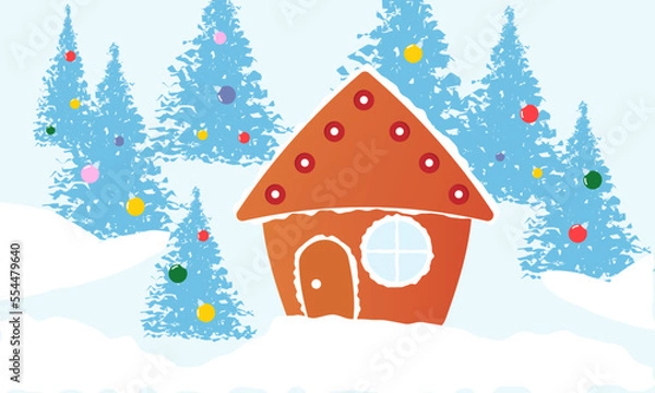 Obraz vector banner gingerbread house with fir trees