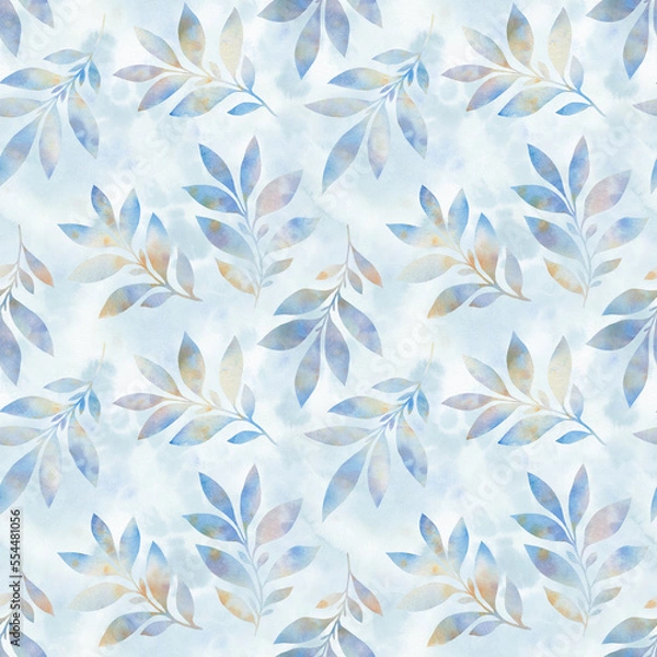Fototapeta delicate watercolor seamless pattern for wallpaper. Green leaves, watercolor illustration, abstract ornament from branches