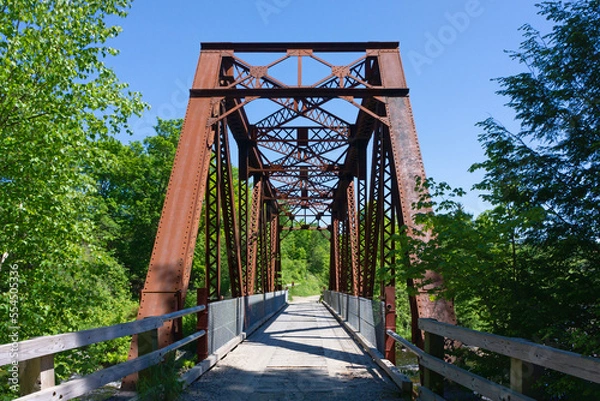Fototapeta View of an old steel bridge over a stream in Maine.