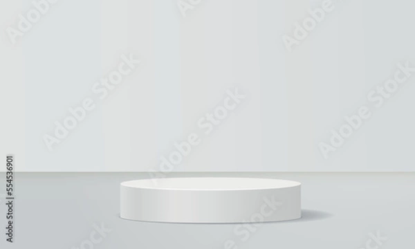 Fototapeta White round podium and spotlights,  pedestal, Vector illustration, White  Pedestal and White background