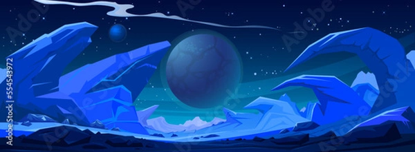 Obraz Hand drawn vector space landscape with planets at night.