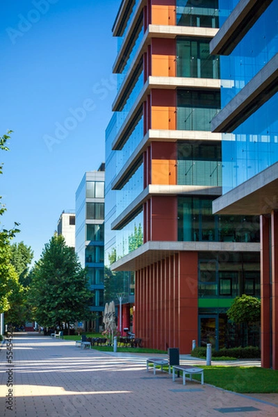 Fototapeta Alley with modern office buildings in Budapest