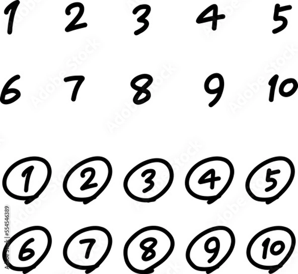 Obraz 数字のアイコンセット【黒線画】