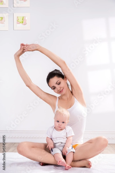 Obraz Mother and baby doing exercise