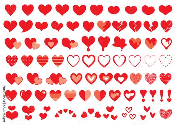 Obraz いろいろな形のハートマークのセット　赤