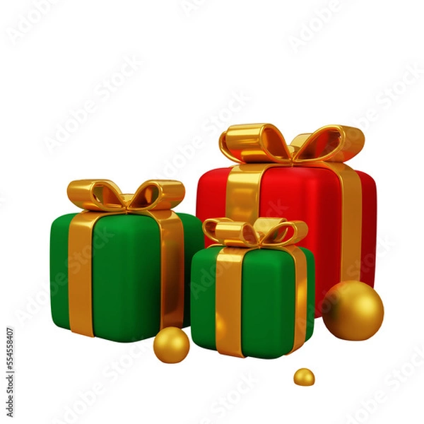 Fototapeta 3d three colored gift boxes