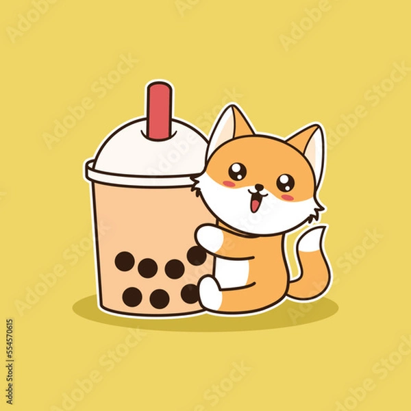 Obraz Vector Illustration Cute Fox With Bubble Tea