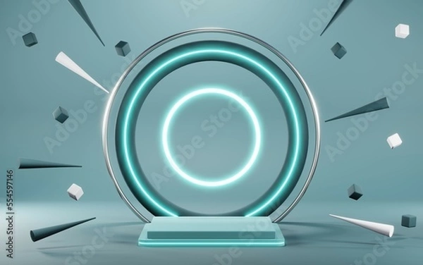 Fototapeta 3D render of Podium background in blue tones for displaying cream products. cosmetics