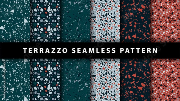 Fototapeta Set of terrazzo seamless patterns. Terrazzo floor pattern. Terrazzo seamless pattern. Collection of terrazzo pattern