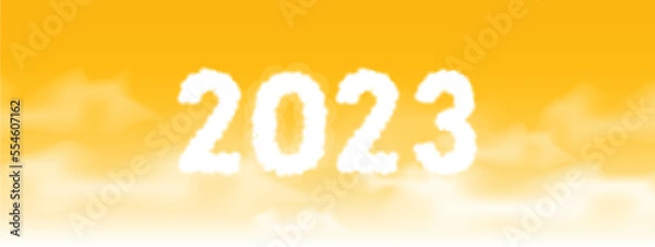 Fototapeta  number 2023 written on sky with cloud character design.alphabet of 2023. vector illustration
