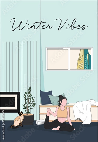Fototapeta Winter Vibes: A person exercising at home in winter