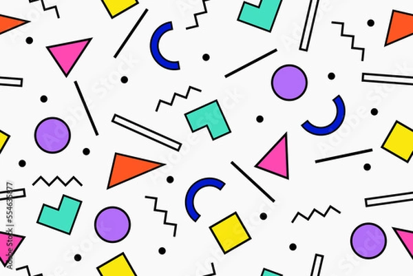 Fototapeta Free Vector of colorful memphis style nostalgic background or retro 90s seamless pattern