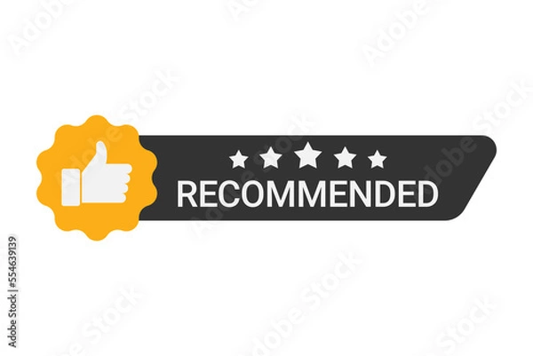 Obraz Recommended label with five stars and thumbs up