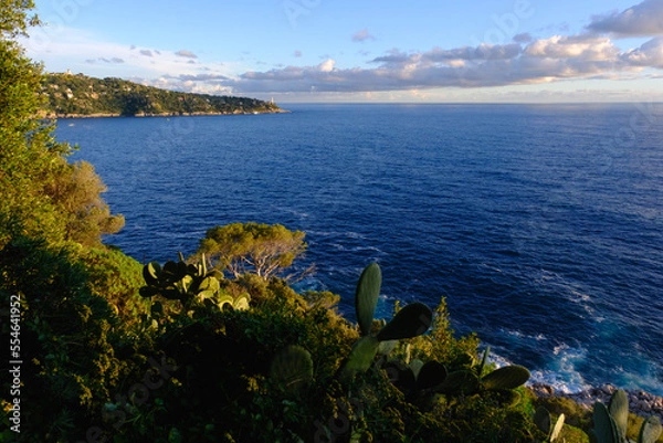 Obraz Panoramic view of the coast sea from the mountains, seascape. Coast of the sea and the lighthouse, landscape, Nice, France.