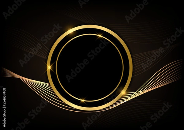 Fototapeta Abstract luxury gold circle center shiny color gold wave vector premium dark background