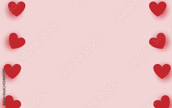 Fototapeta Paper elements in shape of heart on pink background. Vector symbols of love for Happy Women's, Mother's, birthday greeting card design.	