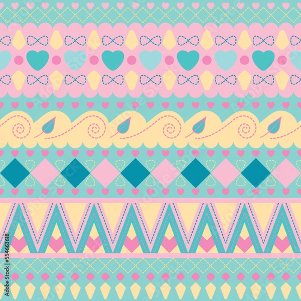 Obraz Cute Seamless pattern Tribe Green Pink.