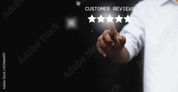Fototapeta User give rating to service experience on online application for Customer review satisfaction concept