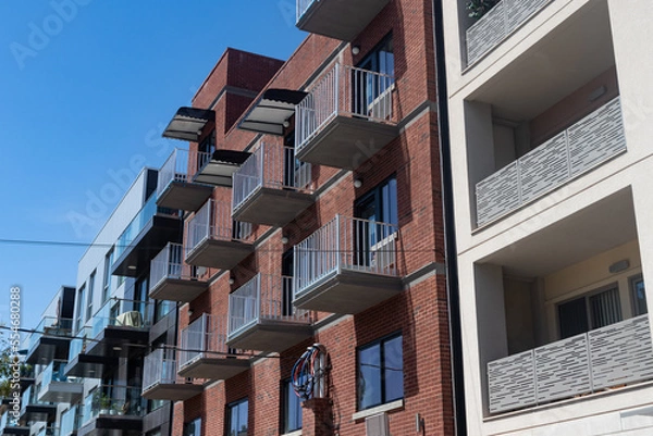 Obraz Row of Modern Residential Buildings with Balconies in Astoria Queens of New York City