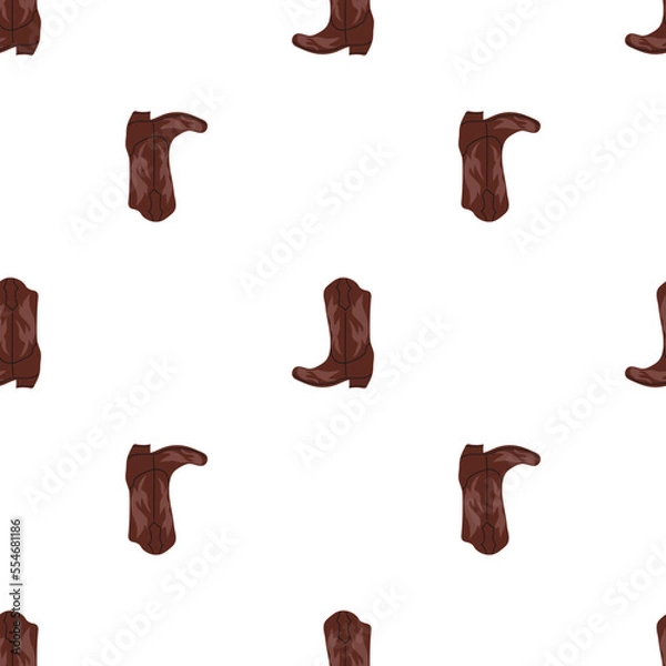 Fototapeta Cowboy boots with ornament seamless pattern. Wild west theme. Hand drawn colored trendy vector illustration on white background