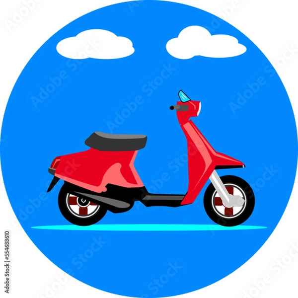 Obraz Pizza delivery moped isolated on blue sky