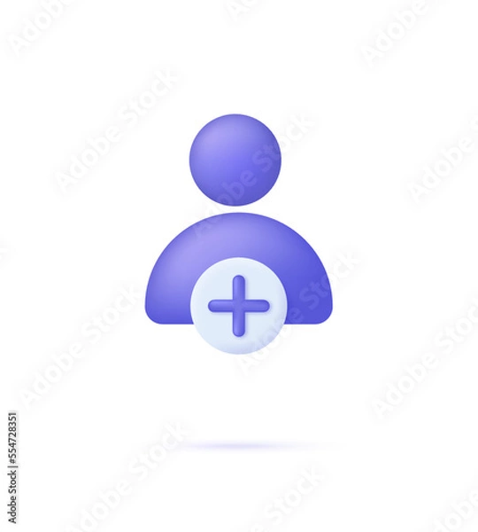 Fototapeta 3D Add user icon. Create group symbol. New profile account. People icon and plus.
