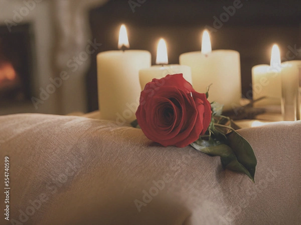 Obraz red rose and candle