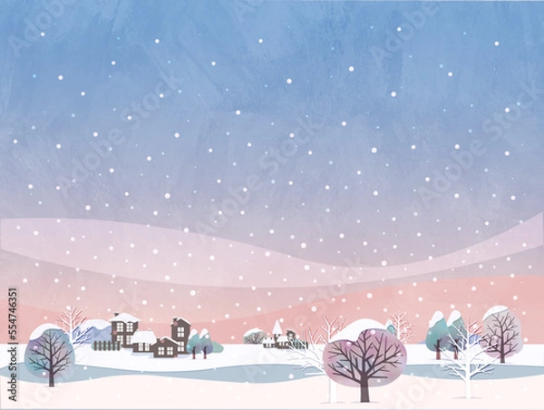 Obraz 雪が降る冬の風景イラスト