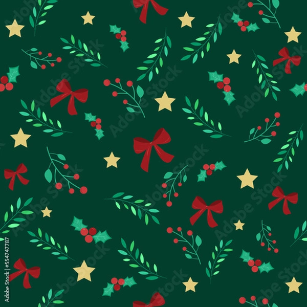 Fototapeta Christmas seamless pattern with holiday decorative elements.