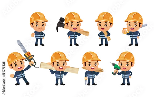 Fototapeta construction worker with different poses