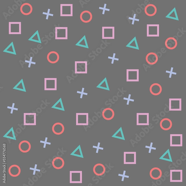 Fototapeta triangle square circle cross on playstation gray background seamless pattern