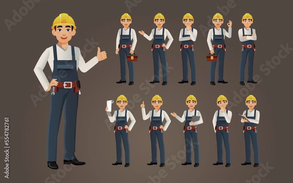 Fototapeta Set of worker with different poses