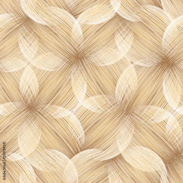 Fototapeta Seamless vector background with abstract  straw grunge stripe intersecting oval elements in beige, yellow, brown colors