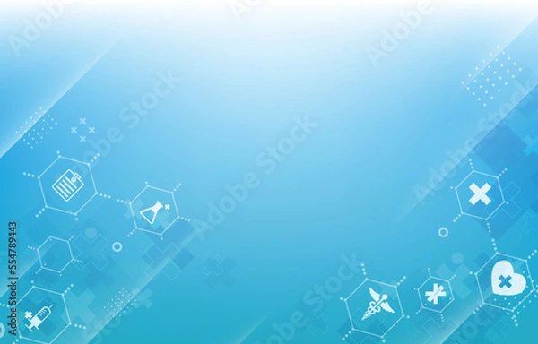 Obraz Modern blue medical vector wallpaper.futuristic medical icons.geometric hexagon shape.