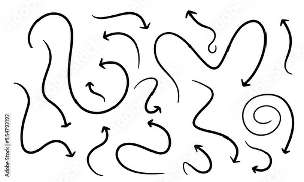 Fototapeta A set of wavy uneven black arrows on a white background