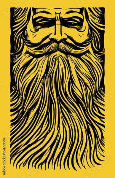 Fototapeta Vector hand drawn christmas santa claus face and beard in the style of lino print illustrations