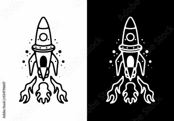 Fototapeta Line art illustration tattoo design of a space rocket