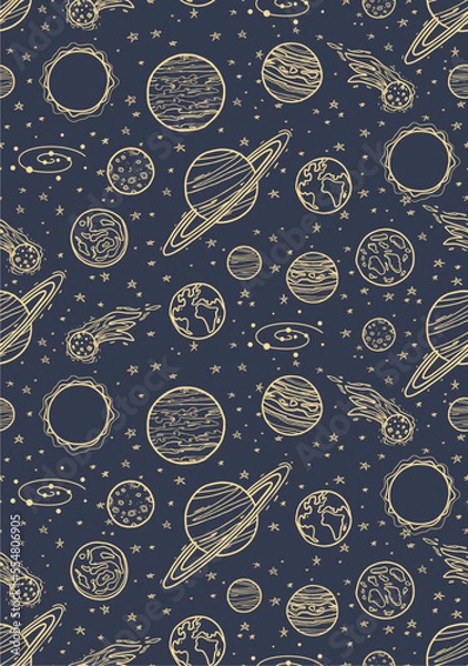 Fototapeta space planet stars cosmic design vector seamless pattern