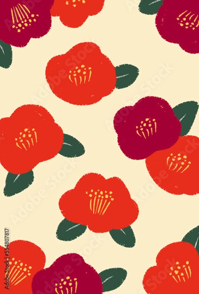 Fototapeta 椿の背景イラスト、年賀状