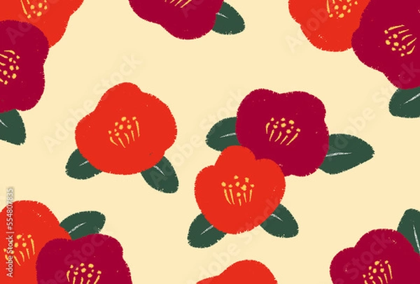 Obraz 椿の背景イラスト、年賀状