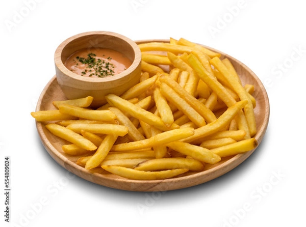 Fototapeta French fries with sauce on white background. clipping path