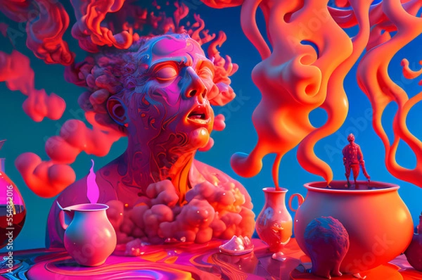 Fototapeta Fluorescent Dreamy Mystical colorful glowing fantasy world Imagination of start of mind
